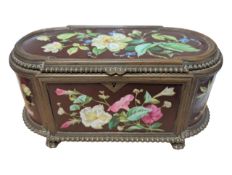 19TH CENTURY ITALIAN BRASS AND PORCELAIN JEWELLERY BOX