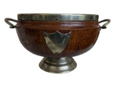 20TH CENTURY BRITISH OAK AND SILVER PLATE FRUIT BOWL