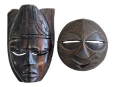 TWO 20TH HAND CARVED WOODEN AFRICAN MASKS