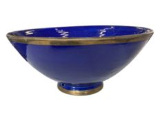 EARLY 20TH CENTURY MOROCCAN LARGE COBALT BLUE GLAZED EARTHENWARE BOWL