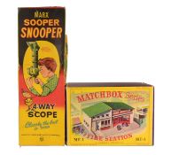 VINTAGE MATCHBOX FIRE STATION & MARX SOOPER SNOOPER