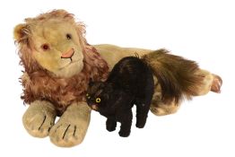 TEDDY BEARS - GERMAN STEIFF LEO THE LION & STARTLED BLACK CAT