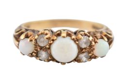 HALLMARKED 9CT GOLD FIVE STONE OPAL RING