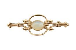 HALLMARKED 9CT GOLD & OPAL BAR BROOCH PIN
