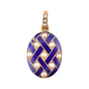 VICTORIAN 15CT GOLD PEARL & ENAMEL LOCKET