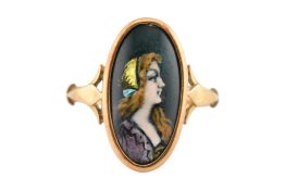 18CT GOLD FRENCH LIMOGES PANEL RING