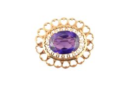 HALLMARKED 9CT GOLD & SYNTHETIC SAPPHIRE BROOCH PIN
