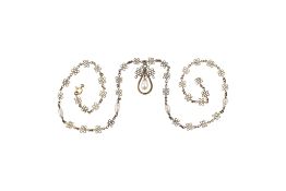 YELLOW METAL & PEARL PENDANT FANCY LINK NECKLACE