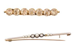 TWO GEM SET BAR BROOCH PINS