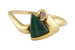 14CT GOLD MALACHITE & DIAMOND RING