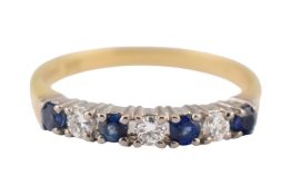 HALLMARKED 18CT GOLD SAPPHIRE & DIAMOND HALF ETERNITY RING