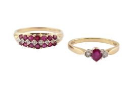 TWO HALLMARKED 9CT GOLD RUBY & DIAMOND RINGS