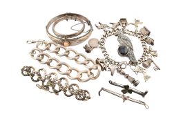 SILVER CHARM BRACELET & COLLECTION OF SILVER JEWELLERY