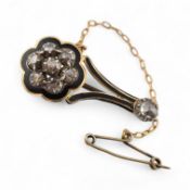 19TH CENTURY GEORGIAN GOLD SILVER ENAMEL & DIAMOND BROOCH COMET PIN