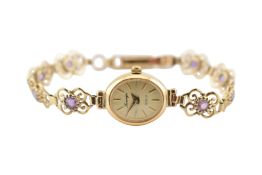 HALLMARKED 9CT GOLD & AMETHYST SOVEREIGN WRISTWATCH