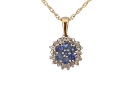 HALLMARKED 9CT GOLD SAPPHIRE & DIAMOND PENDANT NECKLACE