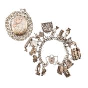 HALLMARKED SILVER CHARM BRACELET & PENDANT LOCKET NECKLACE