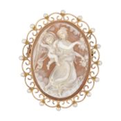 HALLMARKED 9CT GOLD & PEARL CUPID PSYCHE CAMEO