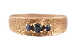 9CT GOLD & SAPPHIRE THREE STONE RING