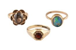 THREE HALLMARED 9CT GOLD GEM SET RINGS