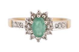 HALLMARKED 9CT GOLD EMERALD & DIAMOND CLUSTER RING