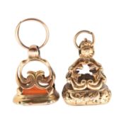 19TH CENTURY 9CT GOLD FOB SEAL WITH ANOTHER