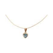 14CT GOLD WIRE NECKLACE & BLUE STONE HEART PENDANT