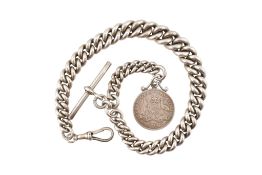 SILVER HALLMARKED HEAVY LINK WATCH ALBERT CHAIN & FOB