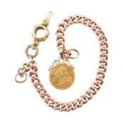 GOLD CHAIN & A MOUNTED HALF SOVEREIGN