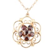 HALLMARKED 9CT GOLD & GARNET CLUSTER PENDANT NECKLACE