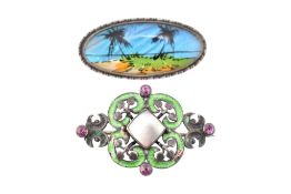 SUFFRAGETTE PIN & A BUTTERFLY WING BROOCH