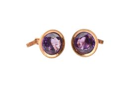 PAIR OF VINTAGE GOLD SYNTHETIC SAPPHIRE CUFFLINKS