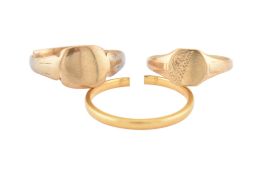2 HALLMARKED 9CT RINGS & 1 18CT RING (AF)