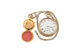 WALTHAM POCKET WATCH & ALBERT CHAIN & SOVEREIGN CASE