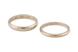 TWO 14CT WHITE GOLD BAND RINGS