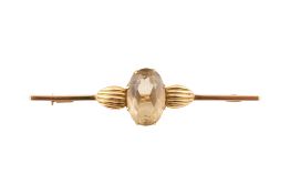 HALLMARKED 14CT GOLD & CITRINE ART DECO BROOCH