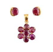 RUBY CLUSTER PENDANT & STUD EARRINGS