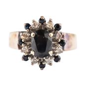 HALLMARKED 9CT GOLD SAPPHIRE & DIAMOND CLUSTER RING