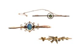THREE 9CT GOLD & GEM SET BROOCH PINS AF