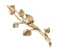1970S HALLMARKED 9CT GOLD IVY BROOCH PIN