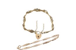 TWO HALLMARKED FANCY LINKED 9CT GOLD BRACELETS