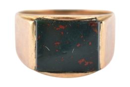 HALLMARKED 9CT GOLD & BLOODSTONE SIGNET RING