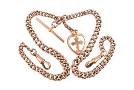 9CT GOLD ALBERT CHAIN AND T-BAR WITH ROLLED GOLD CROSS FOB