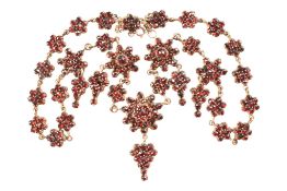 ANTIQUE BOHEMIAN GARNET FLORAL CLUSTER NECKLACE
