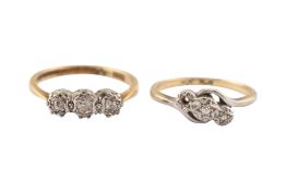 18CT GOLD & PLATINUM DIAMOND RING & 9CT GOLD & PLATINUM DIAMOND RING