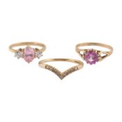 THREE 9CT GOLD & GEM SET RINGS