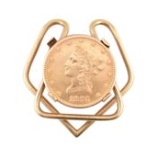 1895 TEN DOLLAR GOLD COIN & HALLMARKED 9CT GOLD MONEY CLIP