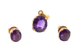 HALLMARKED 14CT GOLD & AMETHYST EARRING & PENDANT SUITE