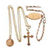 HALLMARKED 9CT GOLD NECKLACE WITH PENDANTS & OTHER