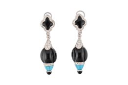 PAIR OF ART DECO STYLE 18CT GOLD ONYX & DIAMOND EARRINGS
